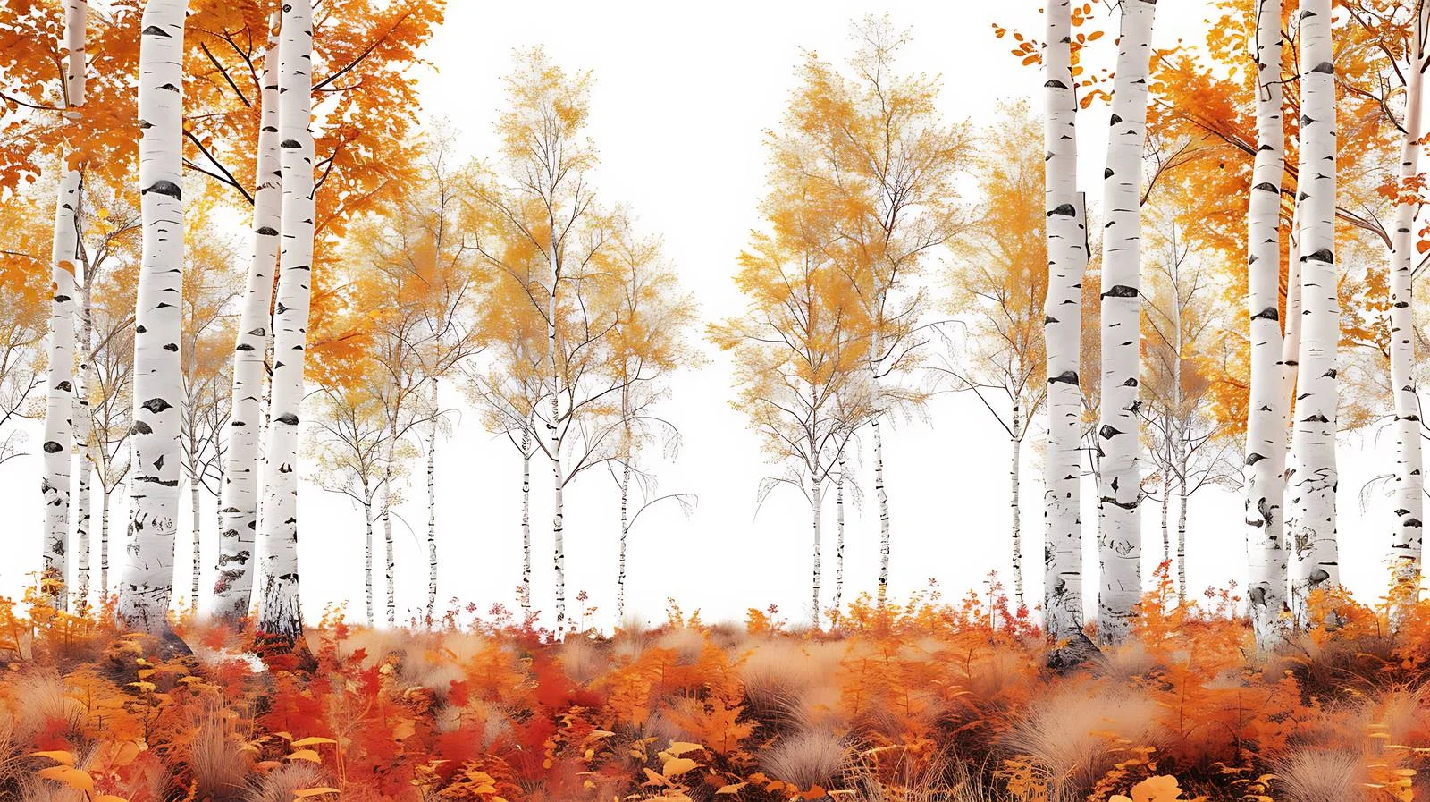 Serene Autumn Birch Forest on White — free download from Dotvec