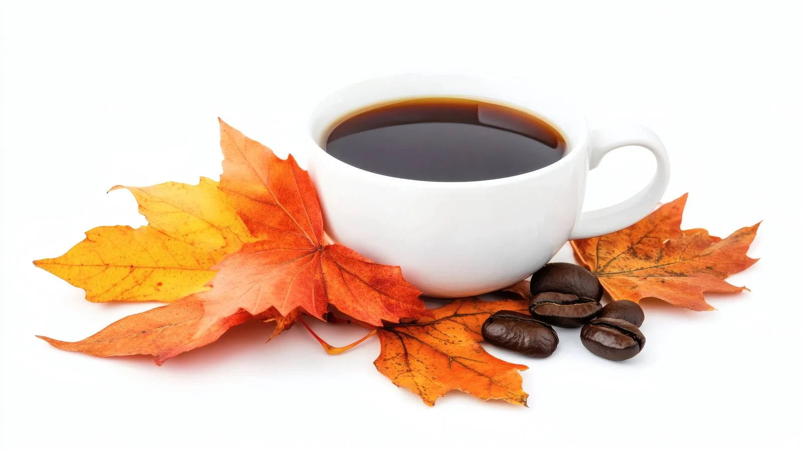 Autumn Coffee and Leaves on White Background — free download from Dotvec