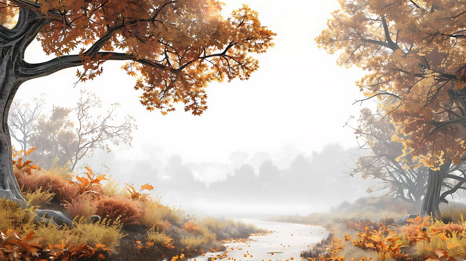 Tranquil Autumn Forest Morning White Background — free download from Dotvec