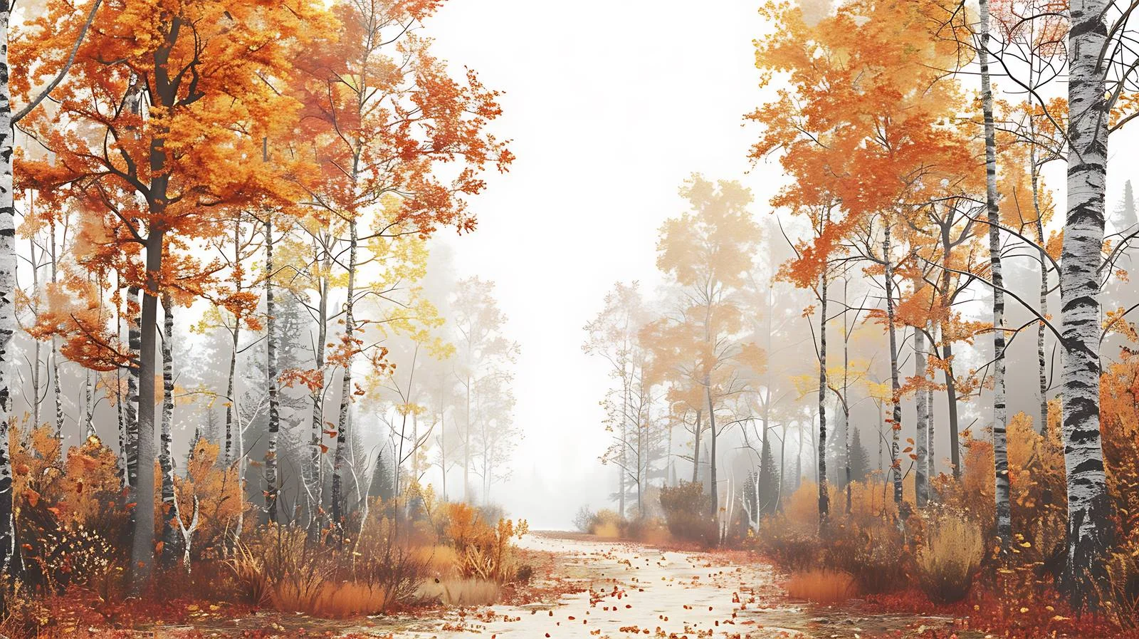 Serene Autumn Morning Forest on White — free download from Dotvec