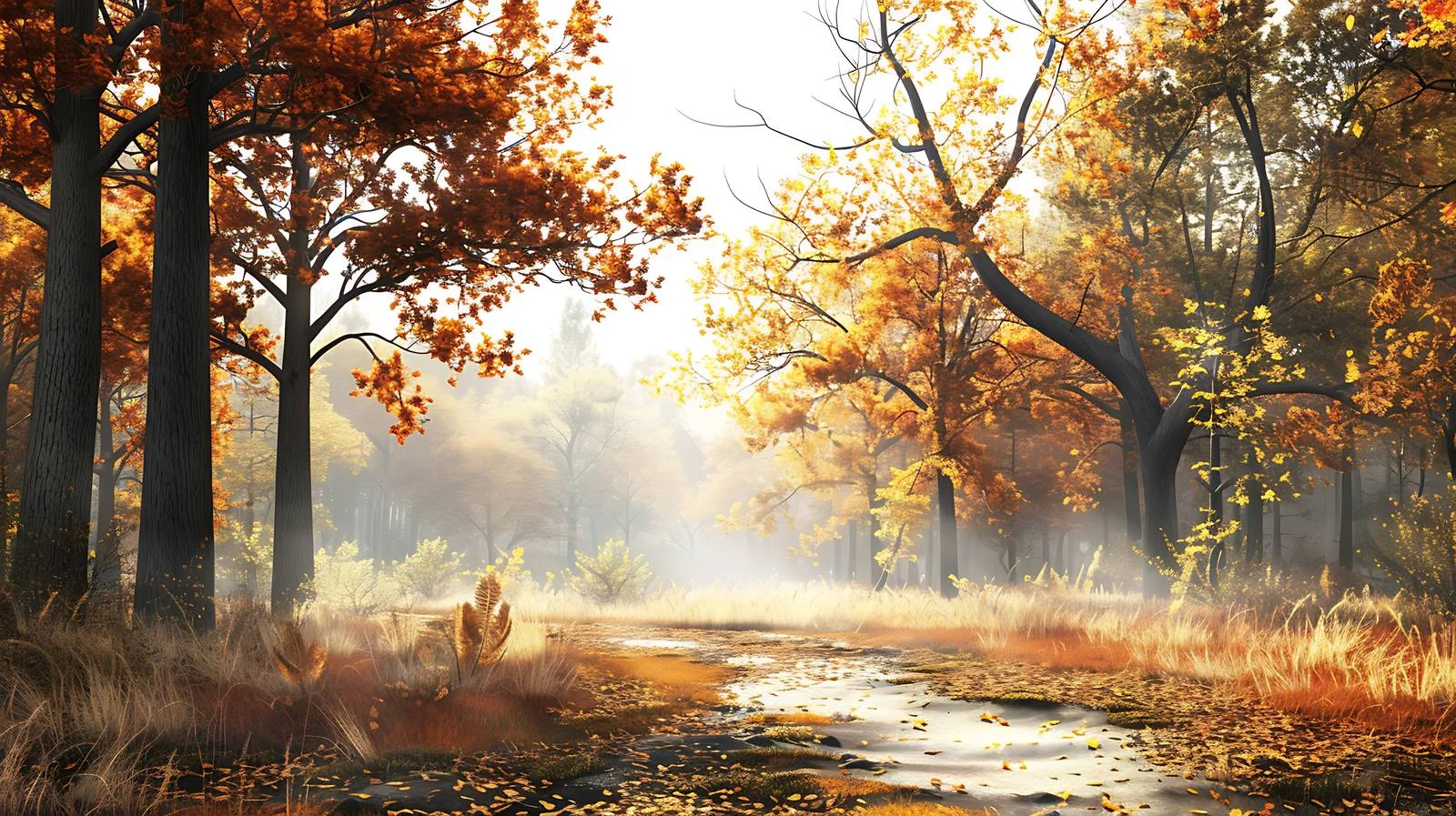 Serene Autumn Forest Morning White Background — free download from Dotvec