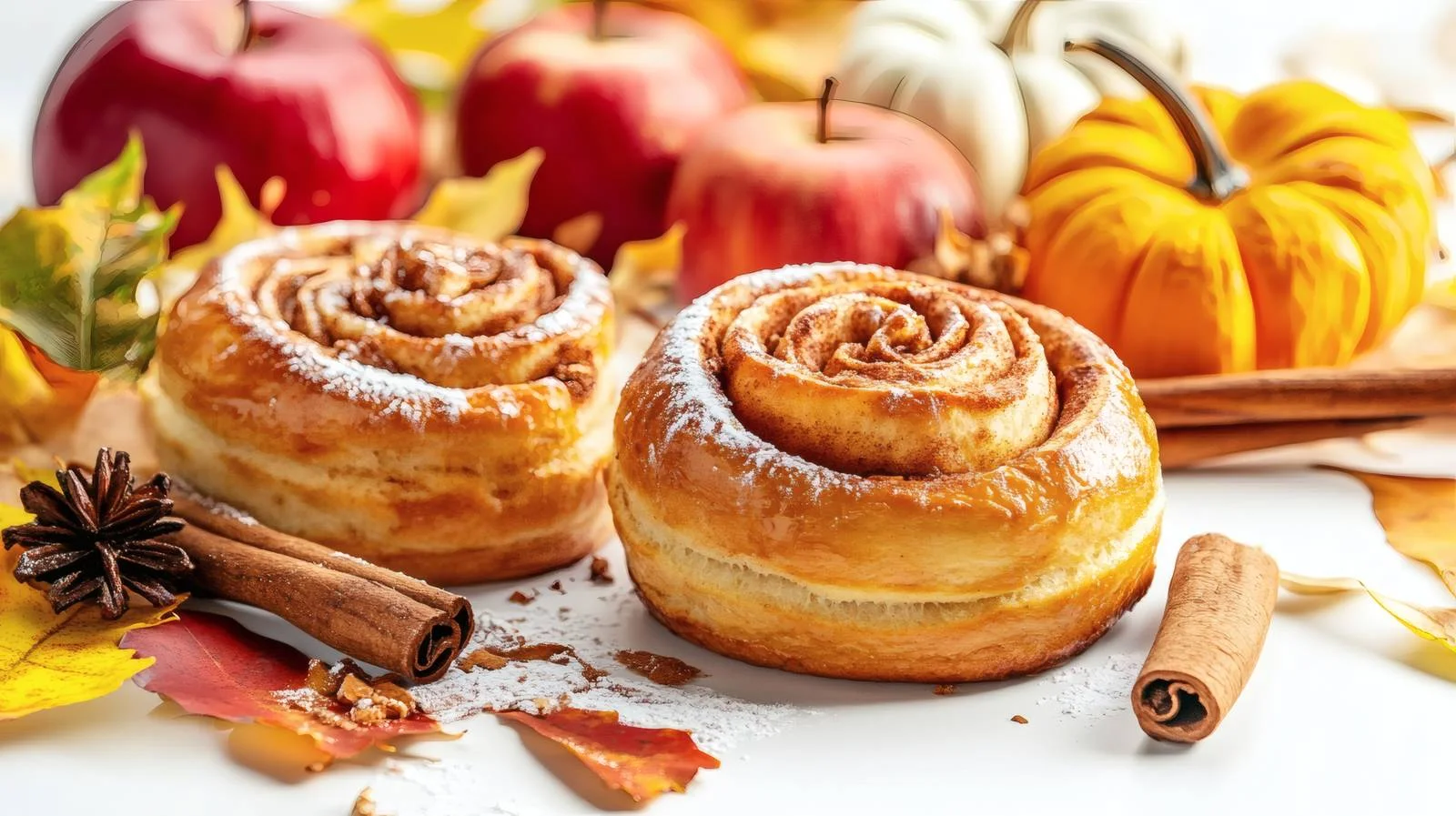 Festive Autumn Pumpkin Apple Cinnamon Rolls — free download from Dotvec
