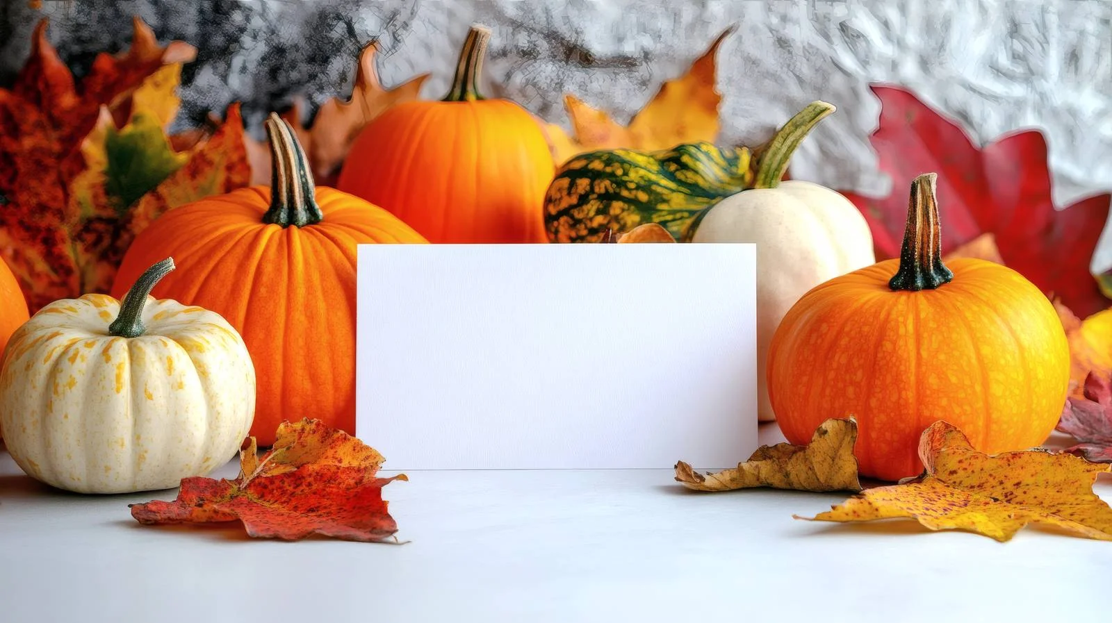 Harvest pumpkins with blank card on white — free download from Dotvec