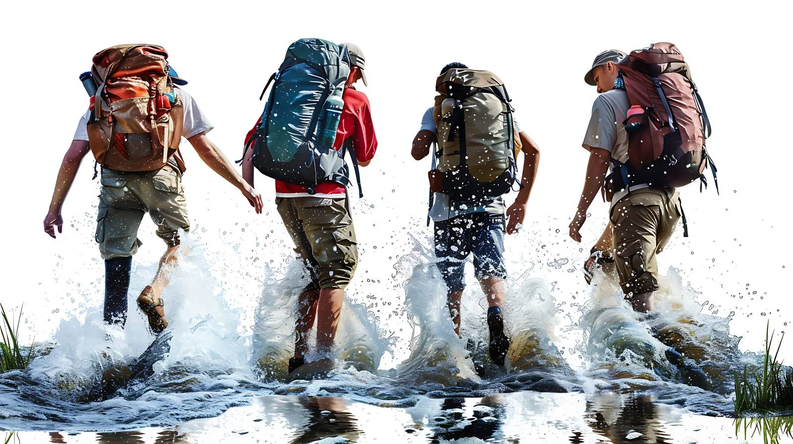 Collaborative river crossing by backpackers — free download from Dotvec