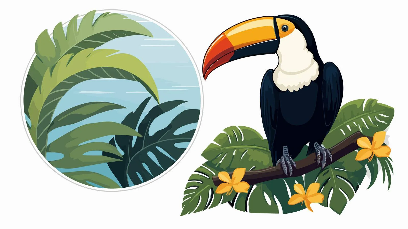Toucan Badge on Tropical Branch — free download from Dotvec