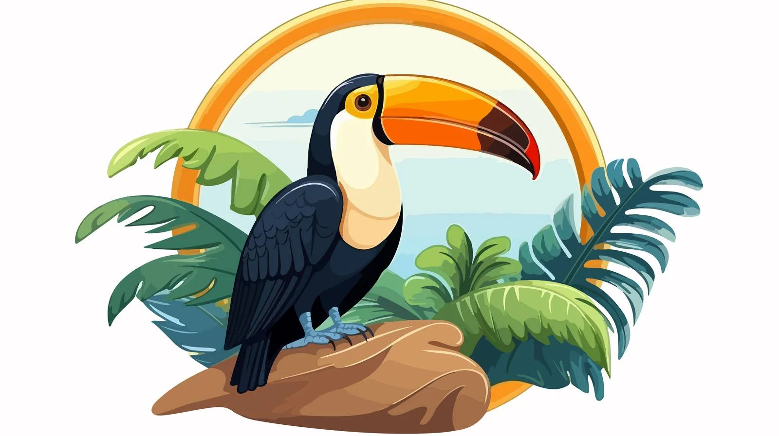 Toucan Badge on Tropical Branch — free download from Dotvec