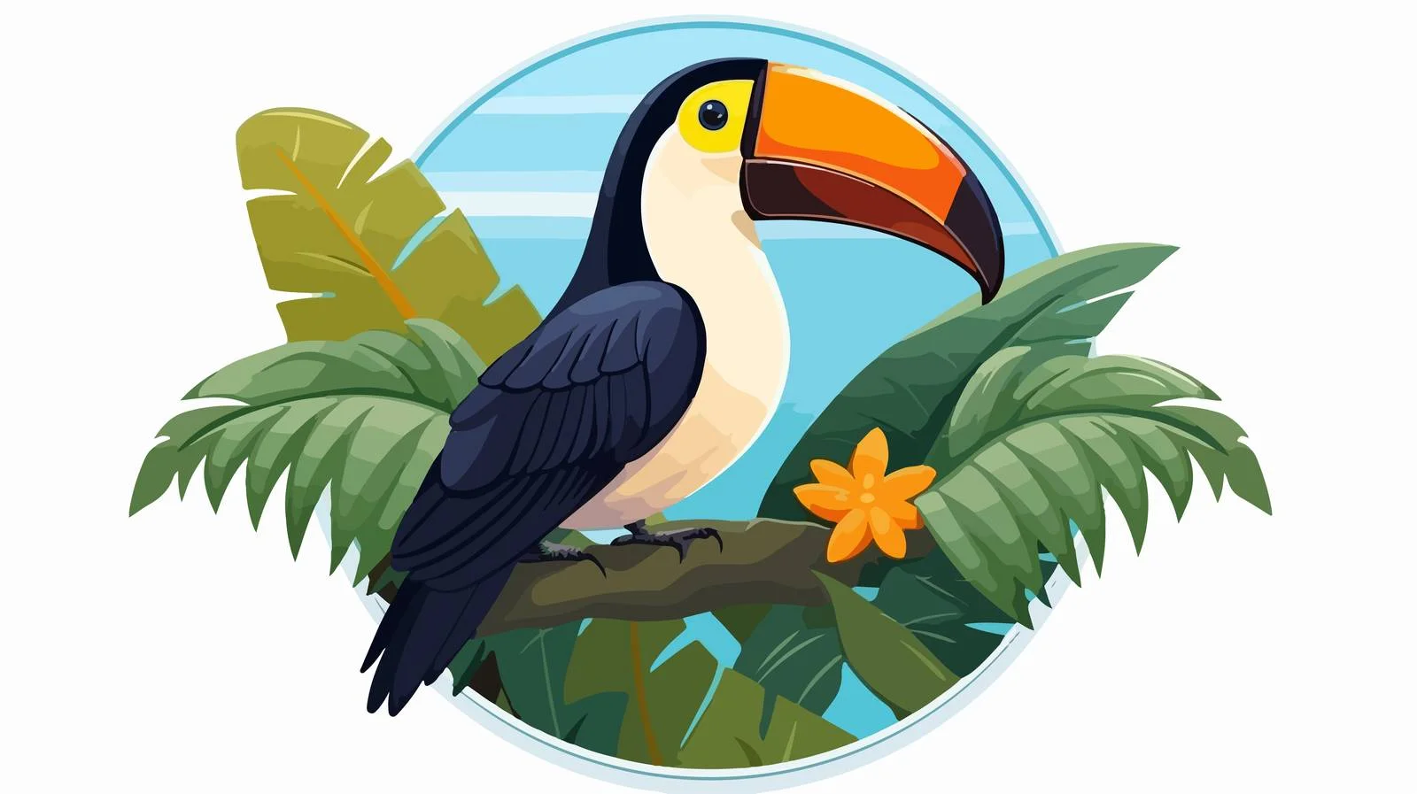 Toucan Badge with Tropical Leaves — free download from Dotvec
