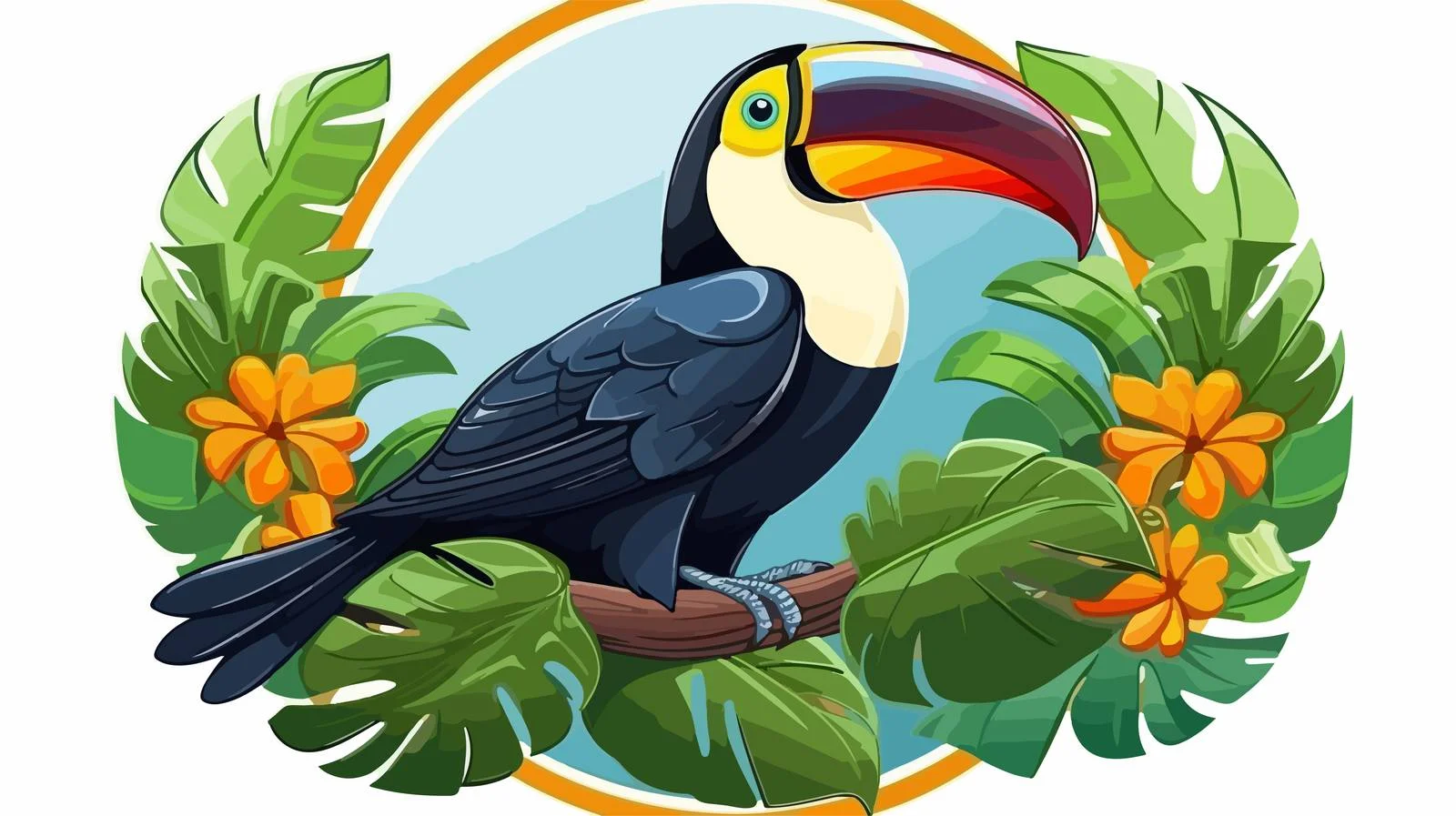 Toucan & Tropical Leaves Badge — free download from Dotvec