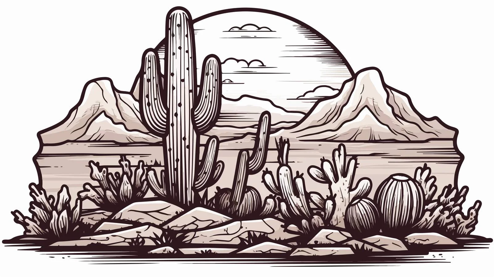 Mountain Cactus Badge Vector Illustration — free download from Dotvec