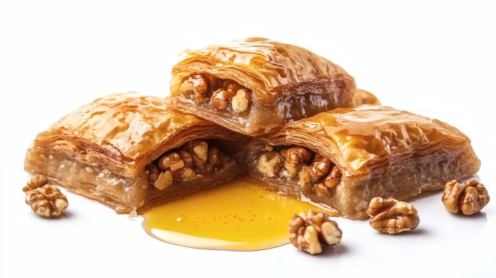 Exquisite Baklava with Honey on White — free download from Dotvec