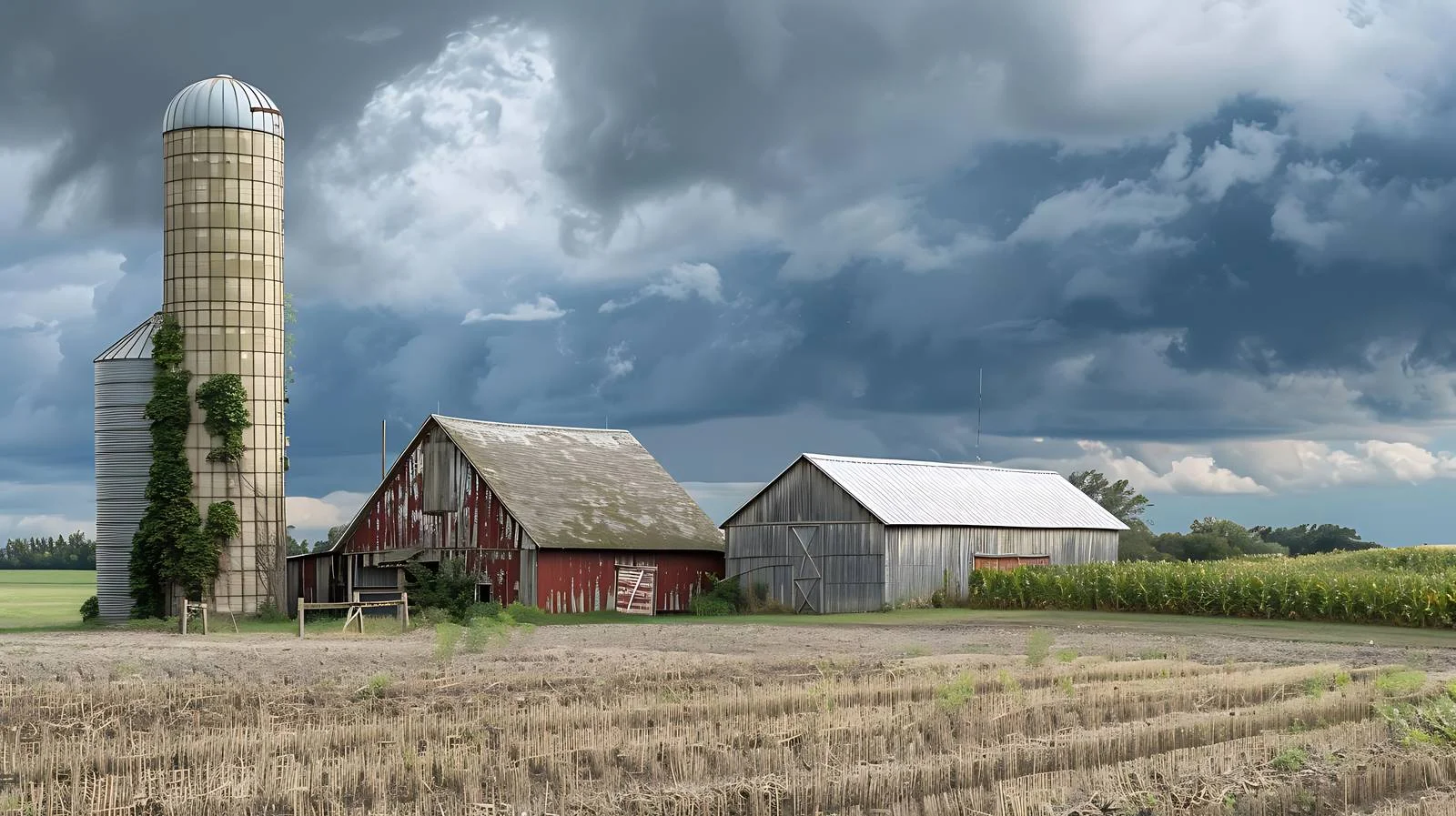 Dramatic Midwestern Farmstead Amid Stormy Skies — free download from Dotvec