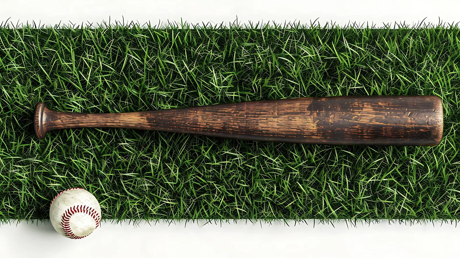 Aerial view of baseball bat and ball on grassy field — free download from Dotvec
