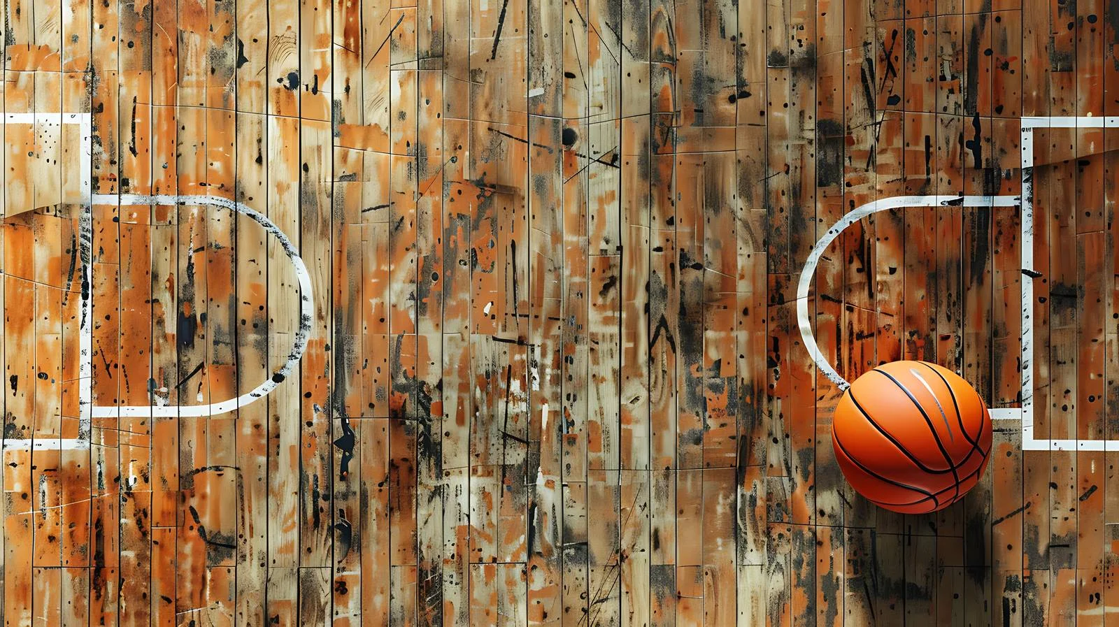 Elevated View of Basketball Court Flooring – free bounce image from Dotvec