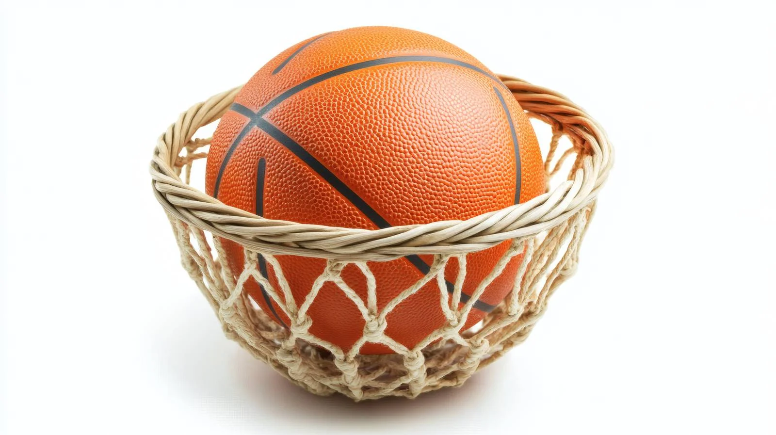 Vibrant orange basketball in white hoop — free download from Dotvec