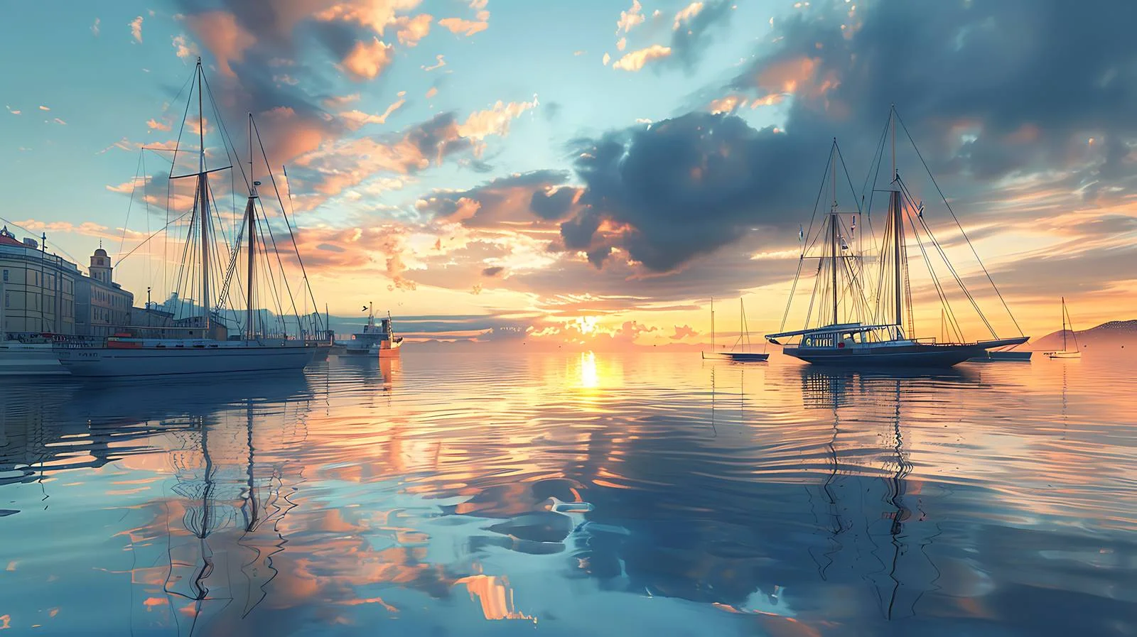 Serene Port Evening View White Background — free download from Dotvec