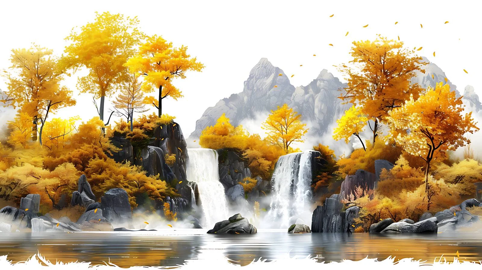 Serene Autumn Scene with Yellow Trees Reflecting Water — free download from Dotvec