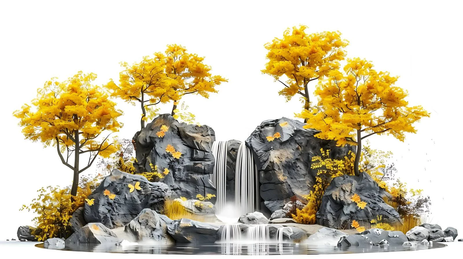 Splendid Fall Scene of Golden Trees Reflecting in Water — free download from Dotvec