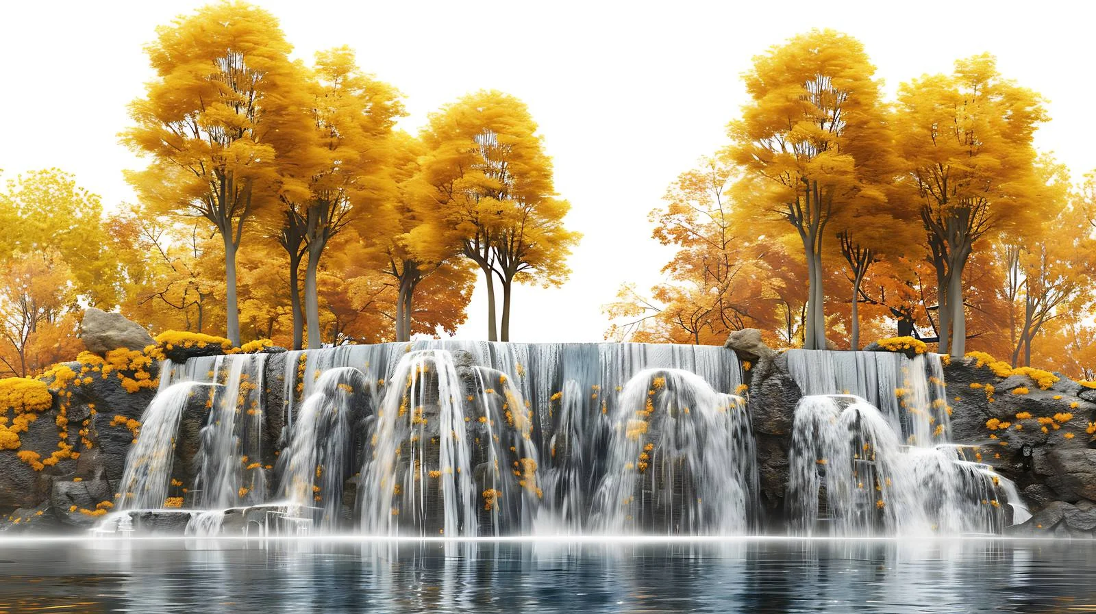 Serene autumn scene with golden trees and water — free download from Dotvec