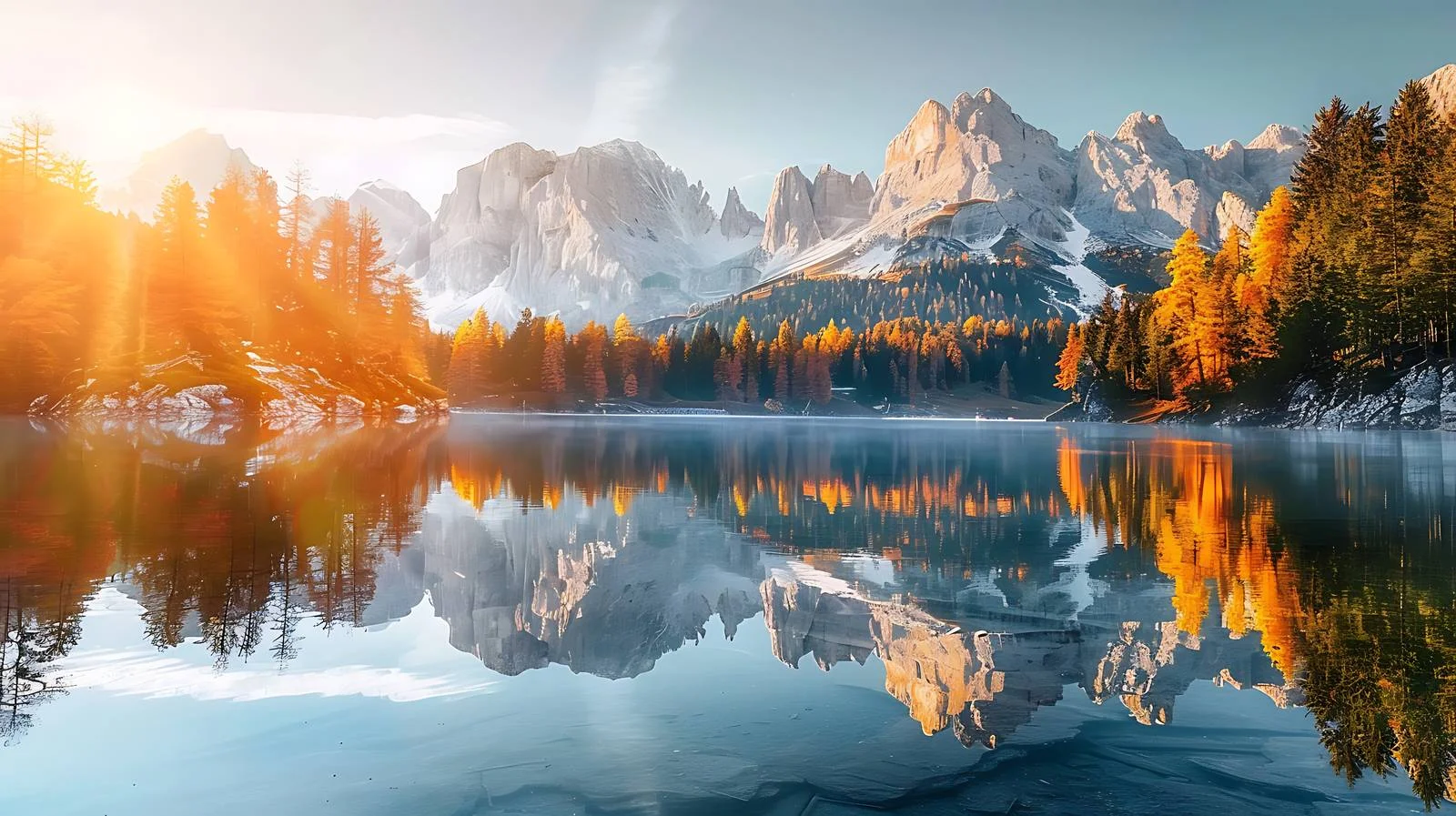 Serene Autumn Sunrise Over Mountain Lake — free download from Dotvec