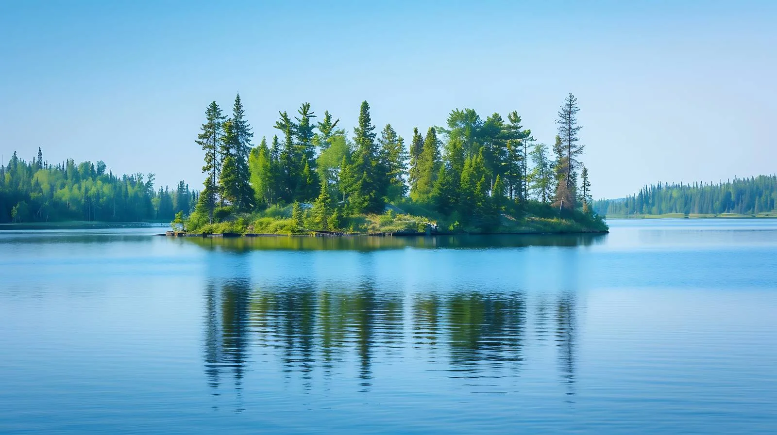 Tranquil Blue Lake and Pine Island Serenity — free download from Dotvec