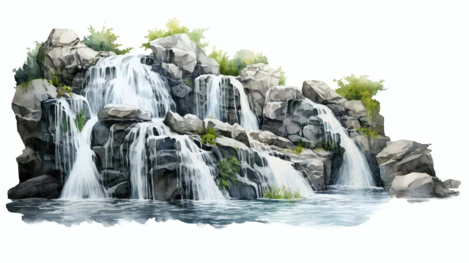 Serene Cascade Waterfall on White Background — free download from Dotvec