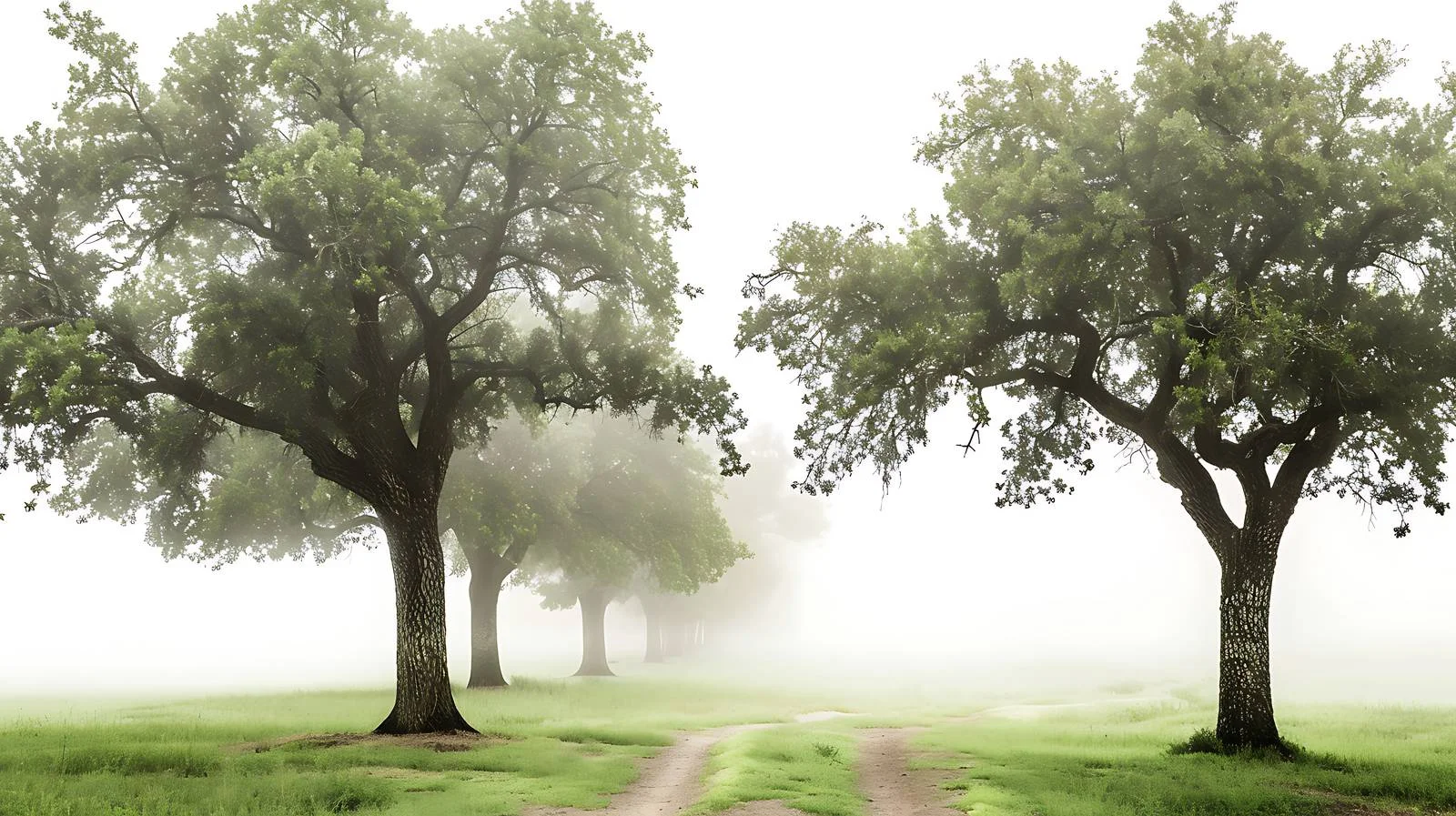 Serene Misty Morning Among Ancient Oak Trees — free download from Dotvec