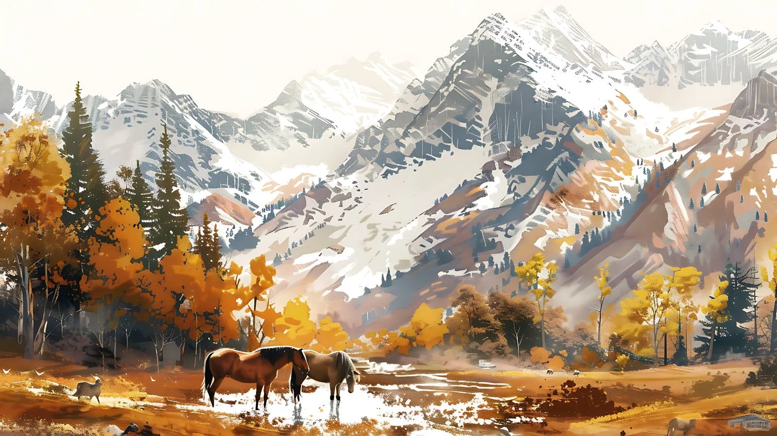 Picturesque Autumn Mountain Scene with Grazing Horses — free download from Dotvec