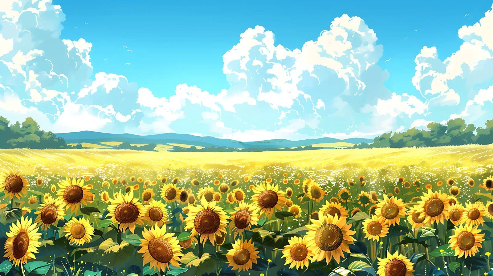 Vivid Summer Sunflower Field Landscape Vista — free download from Dotvec
