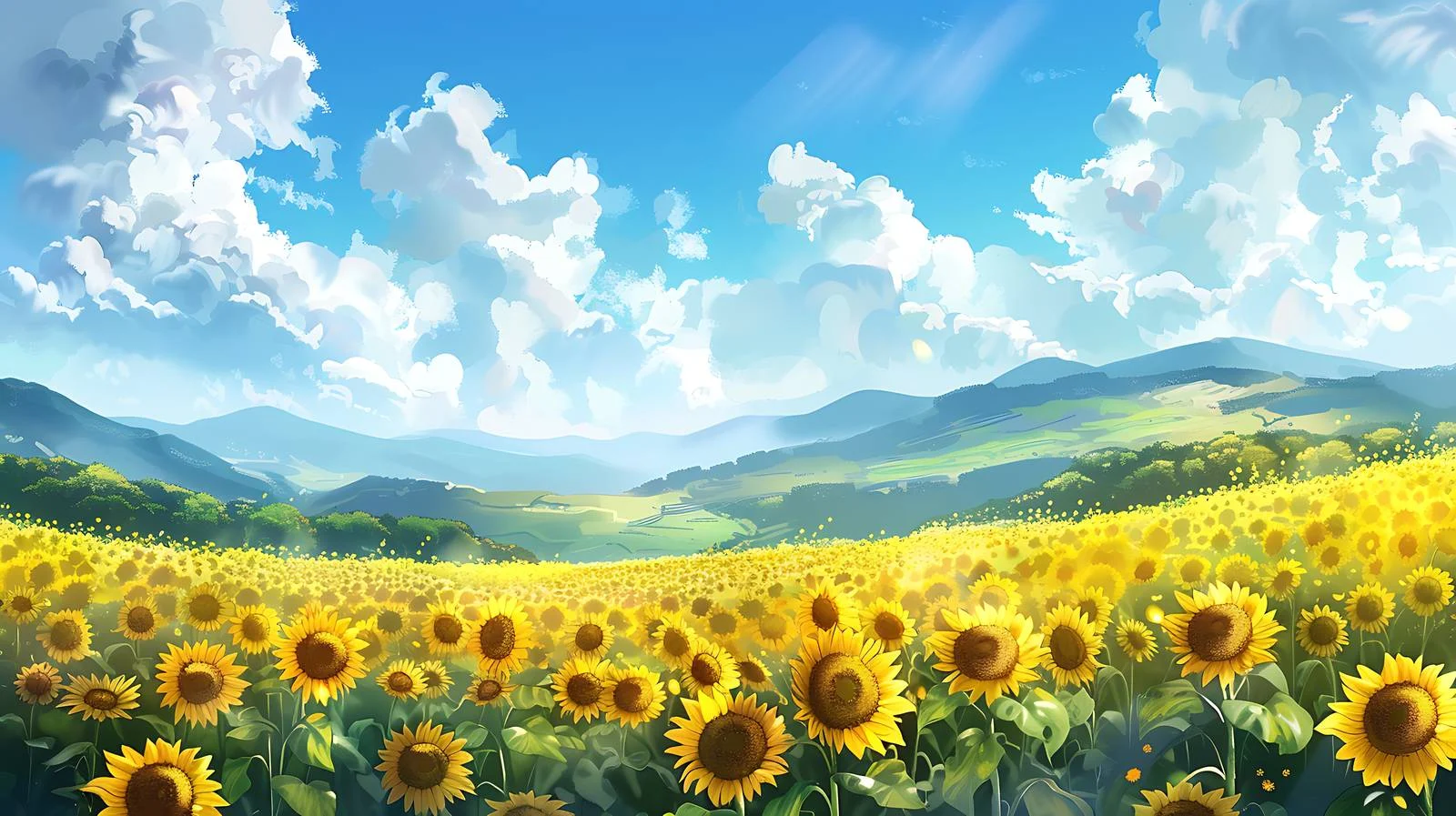 Sunflower Field Amidst Summer Landscape Beauty — free download from Dotvec