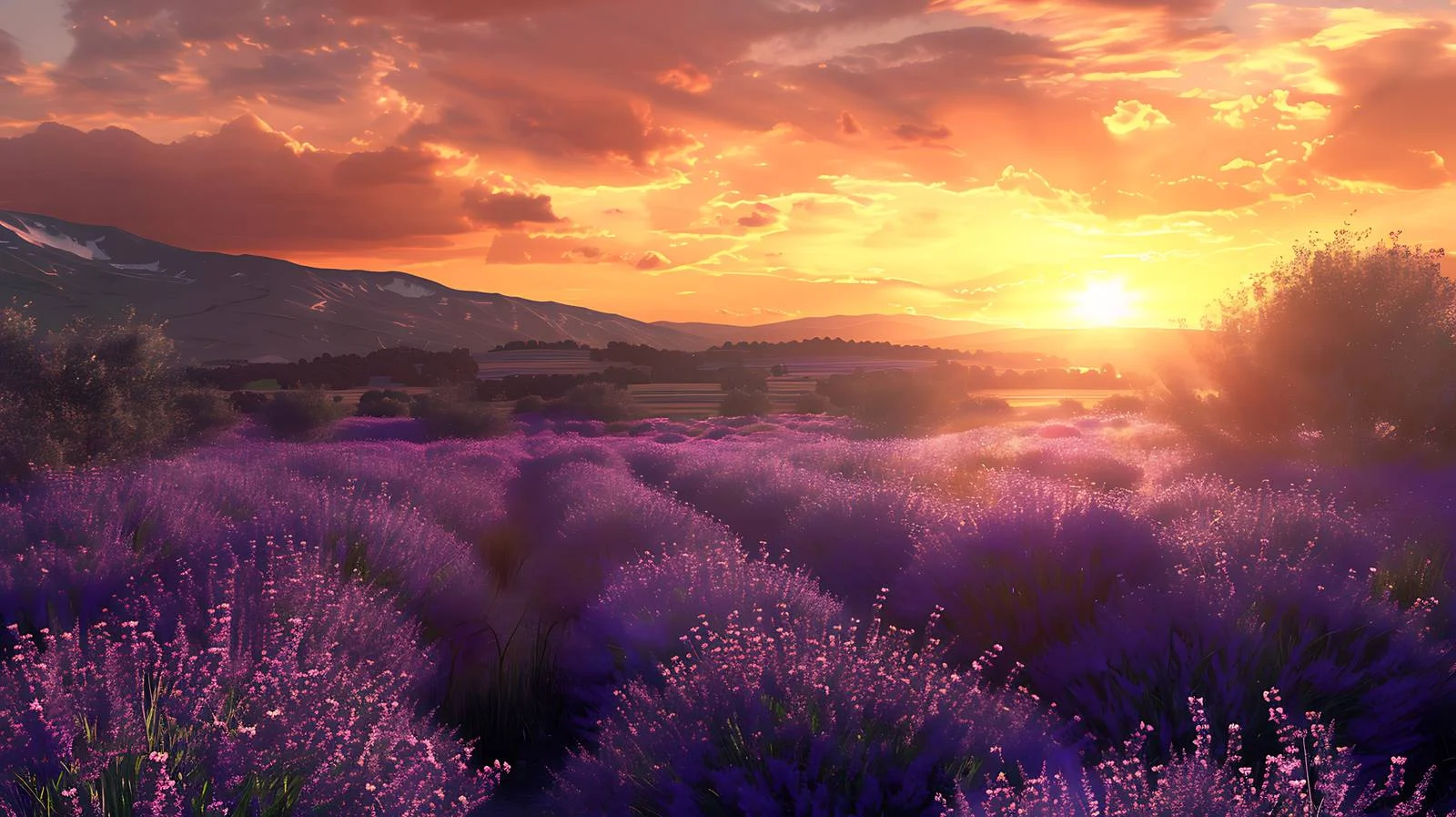 Majestic Lavender Field at Sunset — free download from Dotvec