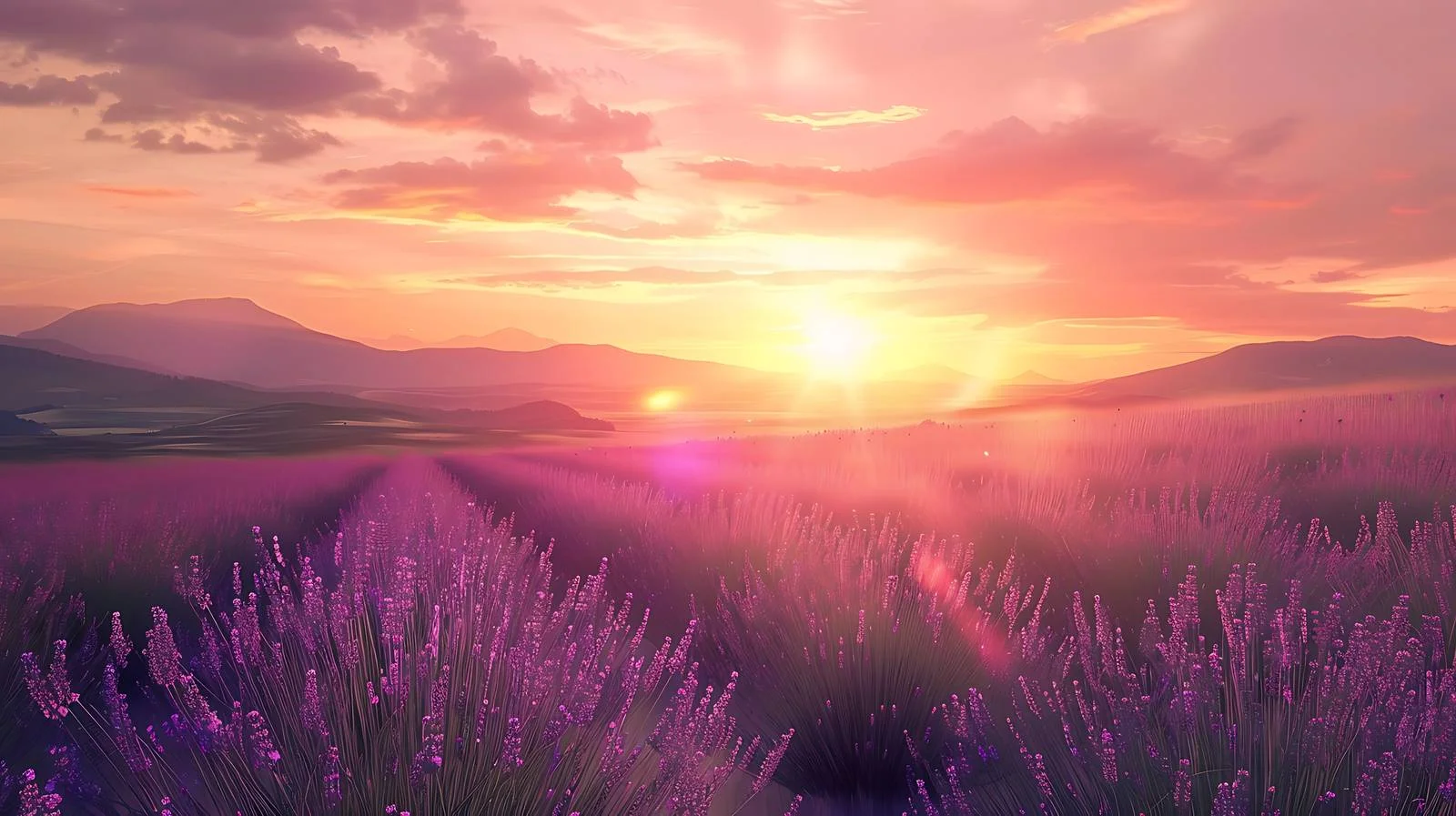 Serene Lavender Field Sunset Landscape View — free download from Dotvec