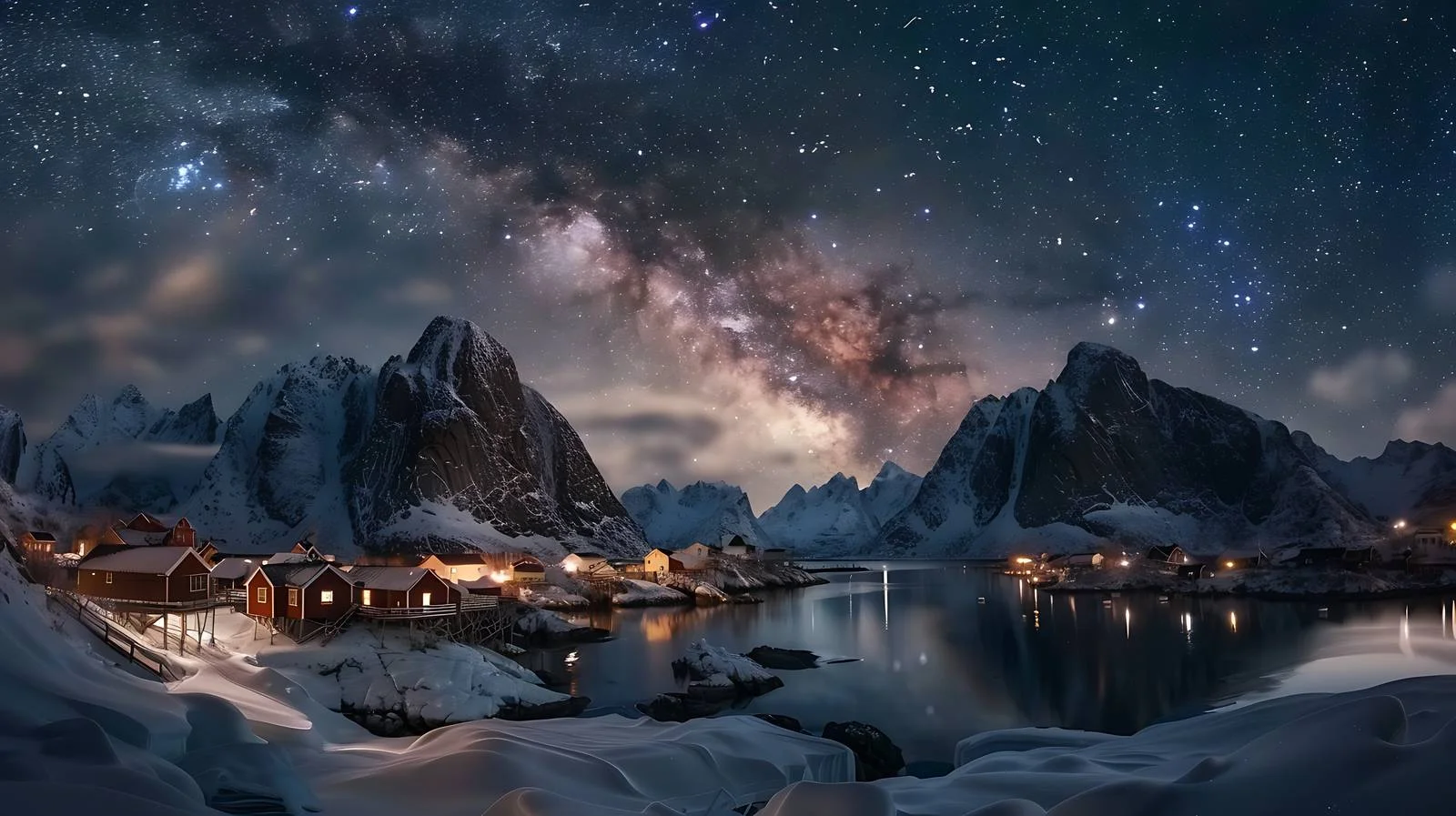 Starry Night Sky Above Hamnoy Village — free download from Dotvec