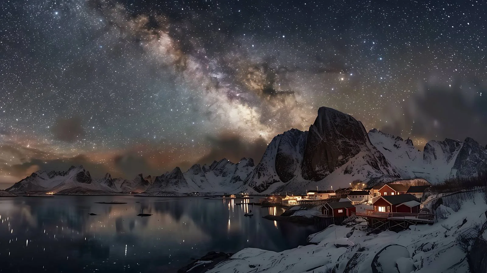 Starry Night Sky Above Hamnoy Village — free download from Dotvec