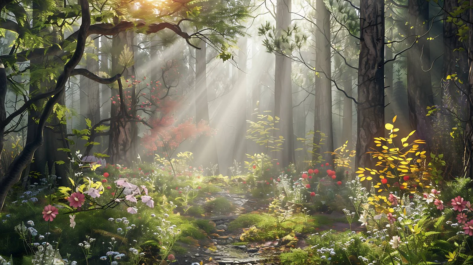 Serene Morning in Enchanted Forest Glow — free download from Dotvec