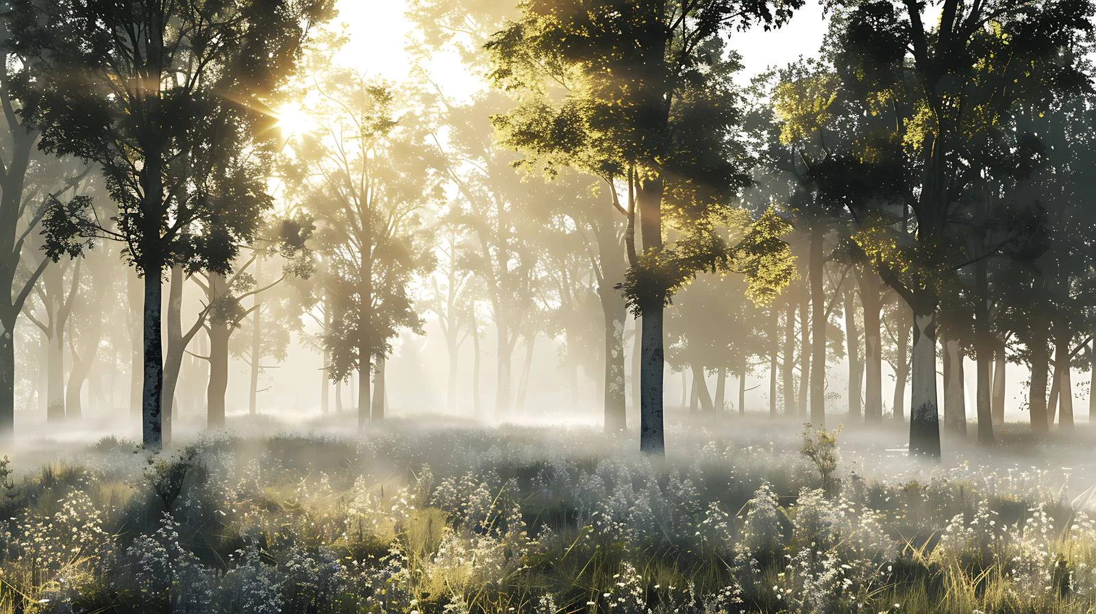 Tranquil Morning Forest Clearing White Background — free download from Dotvec