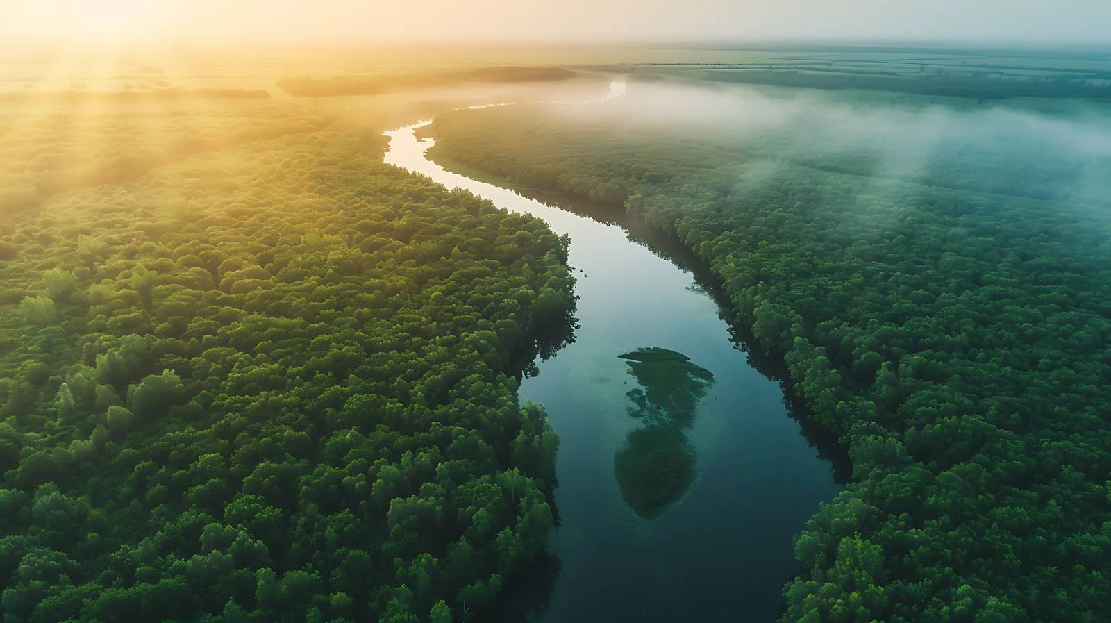 Serene Sunrise Above Forest and River — free download from Dotvec