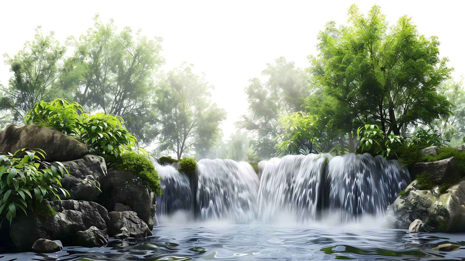 Serene Waterfall Amid Verdant Forest Canopy — free download from Dotvec