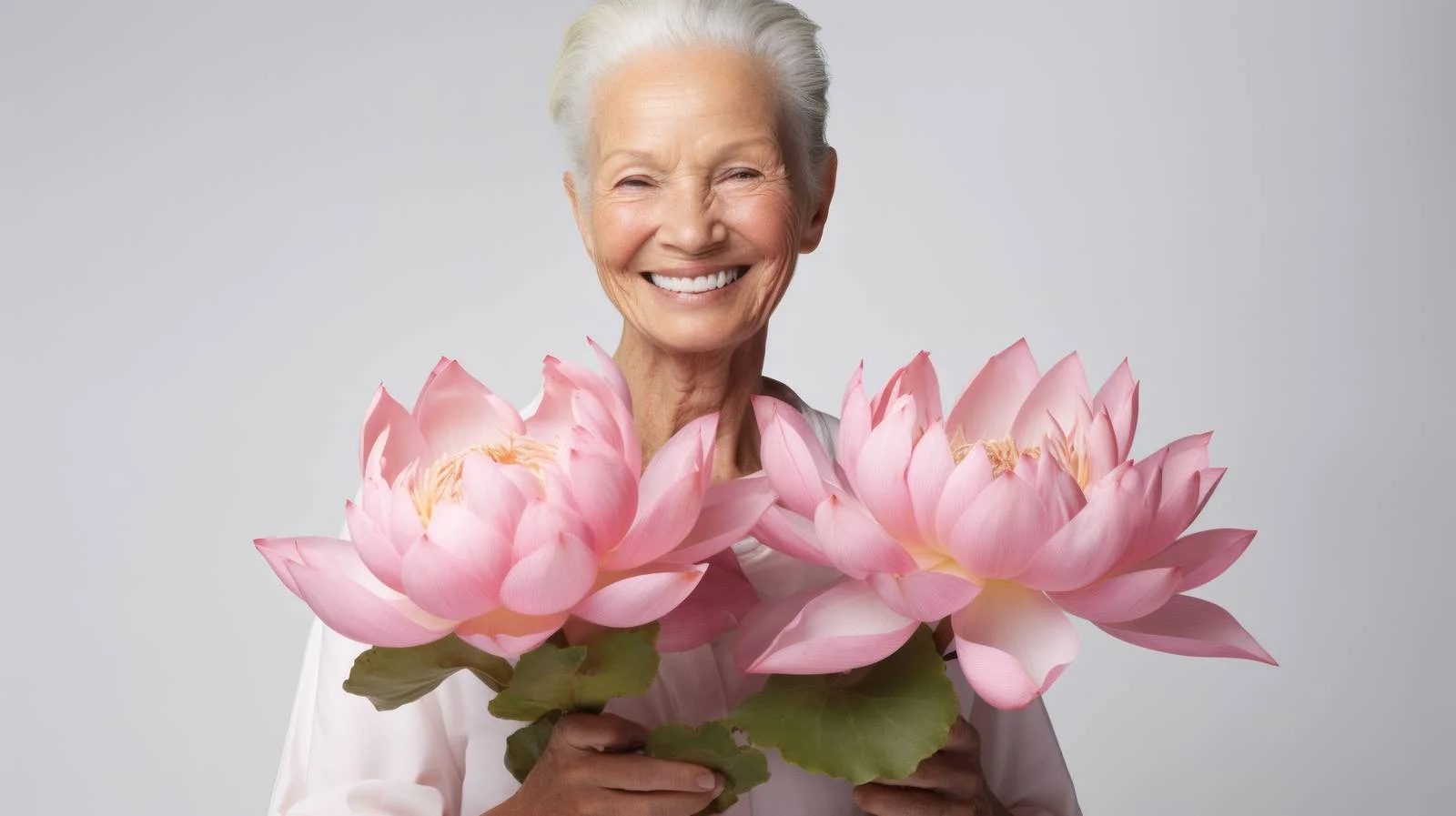 Elegant Senior Lady Amid Pink Lotus Blooms — free download from Dotvec