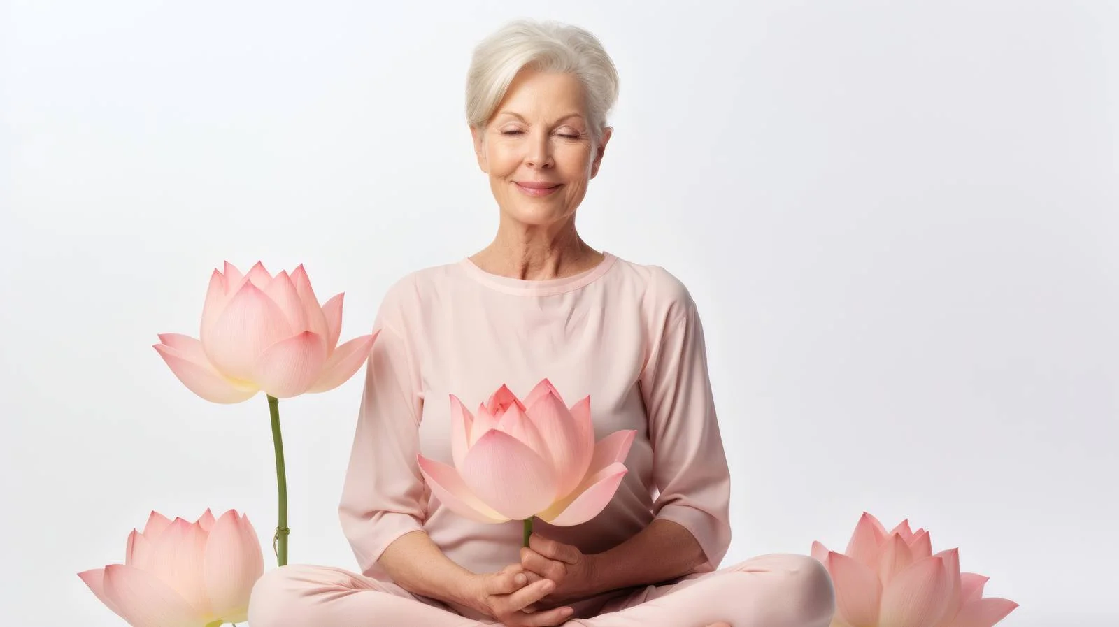 Elegant Senior Lady with Pink Lotus Blossoms — free download from Dotvec