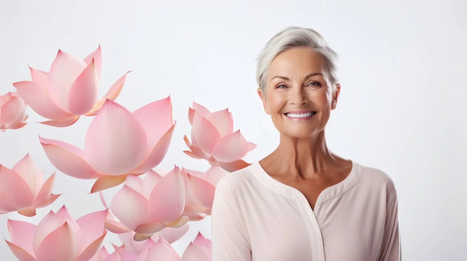 Graceful Senior Lady Surrounded by Pink Lotus — free download from Dotvec