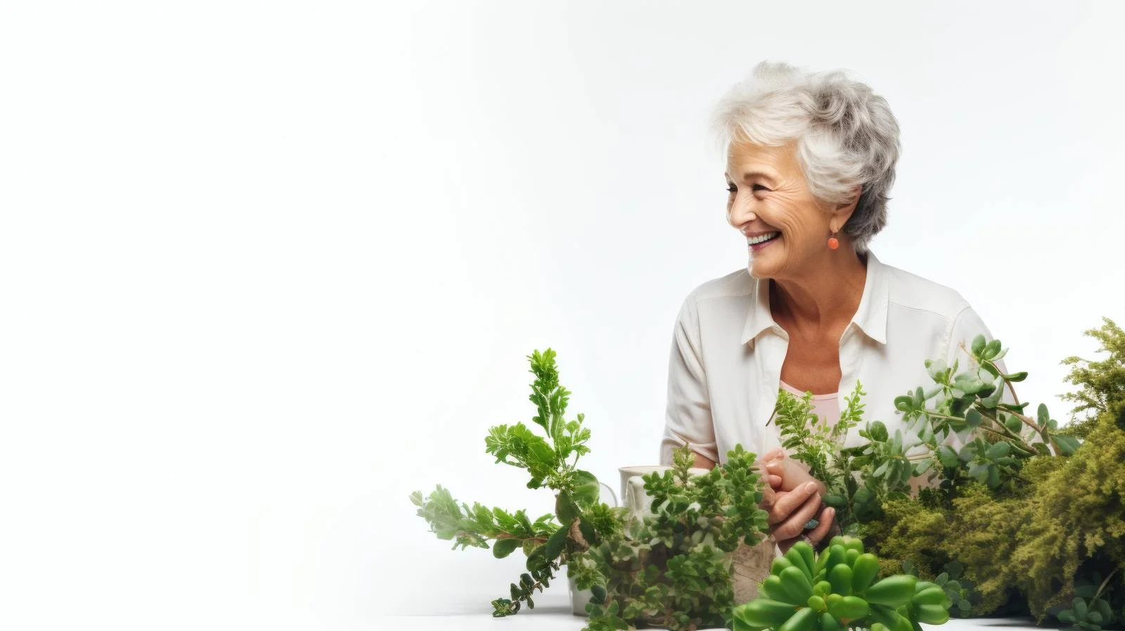 Senior lady tending lush garden alone — free download from Dotvec