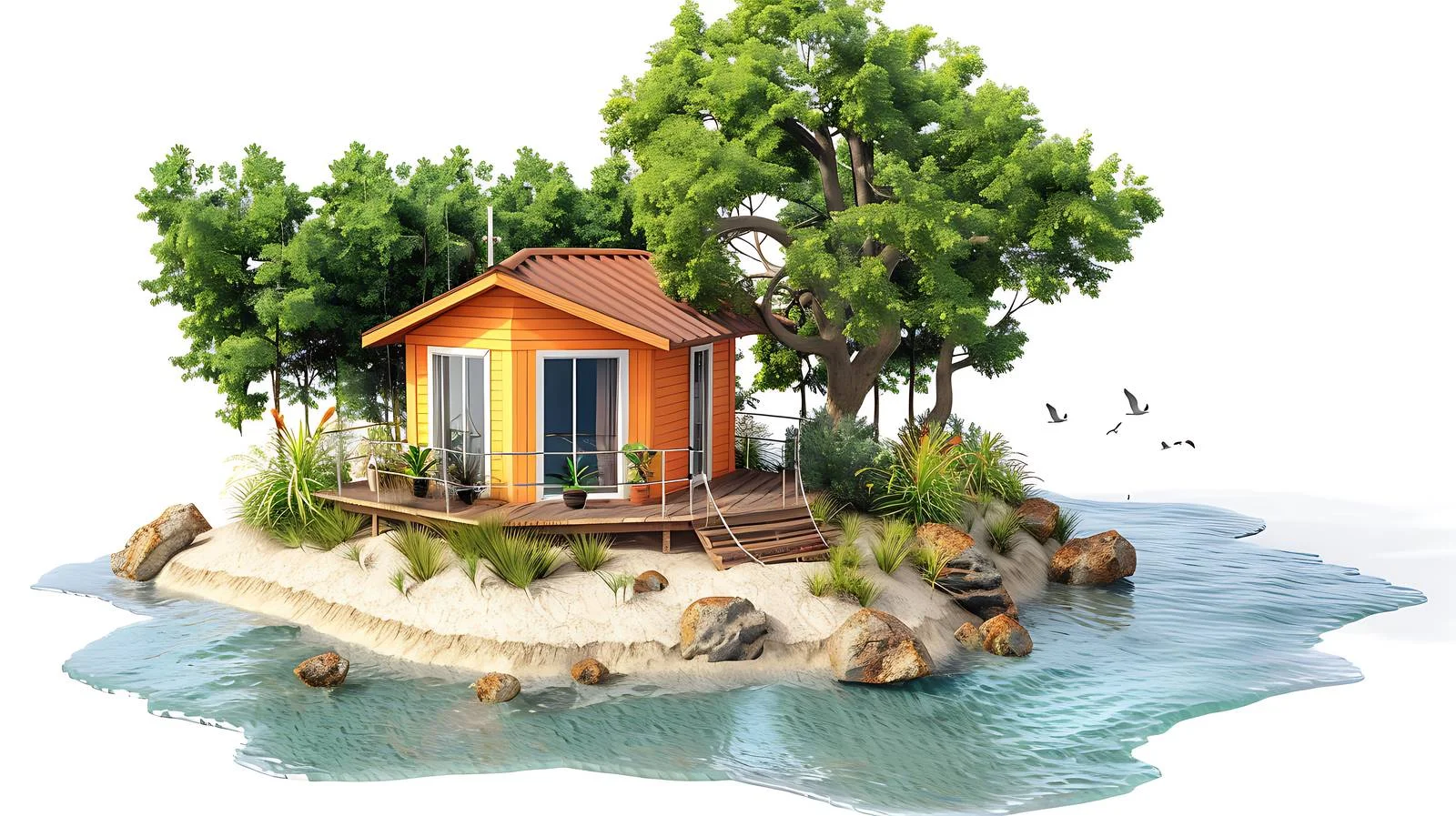 Seaside Cottage Overlooking White Shoreline — free download from Dotvec