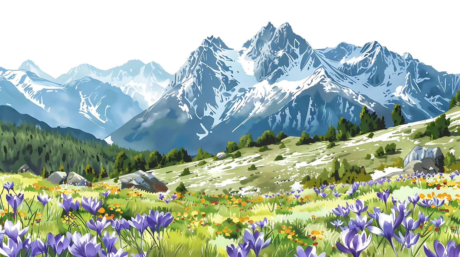 Tranquil Spring Mountain Scenery with Crocus — free download from Dotvec