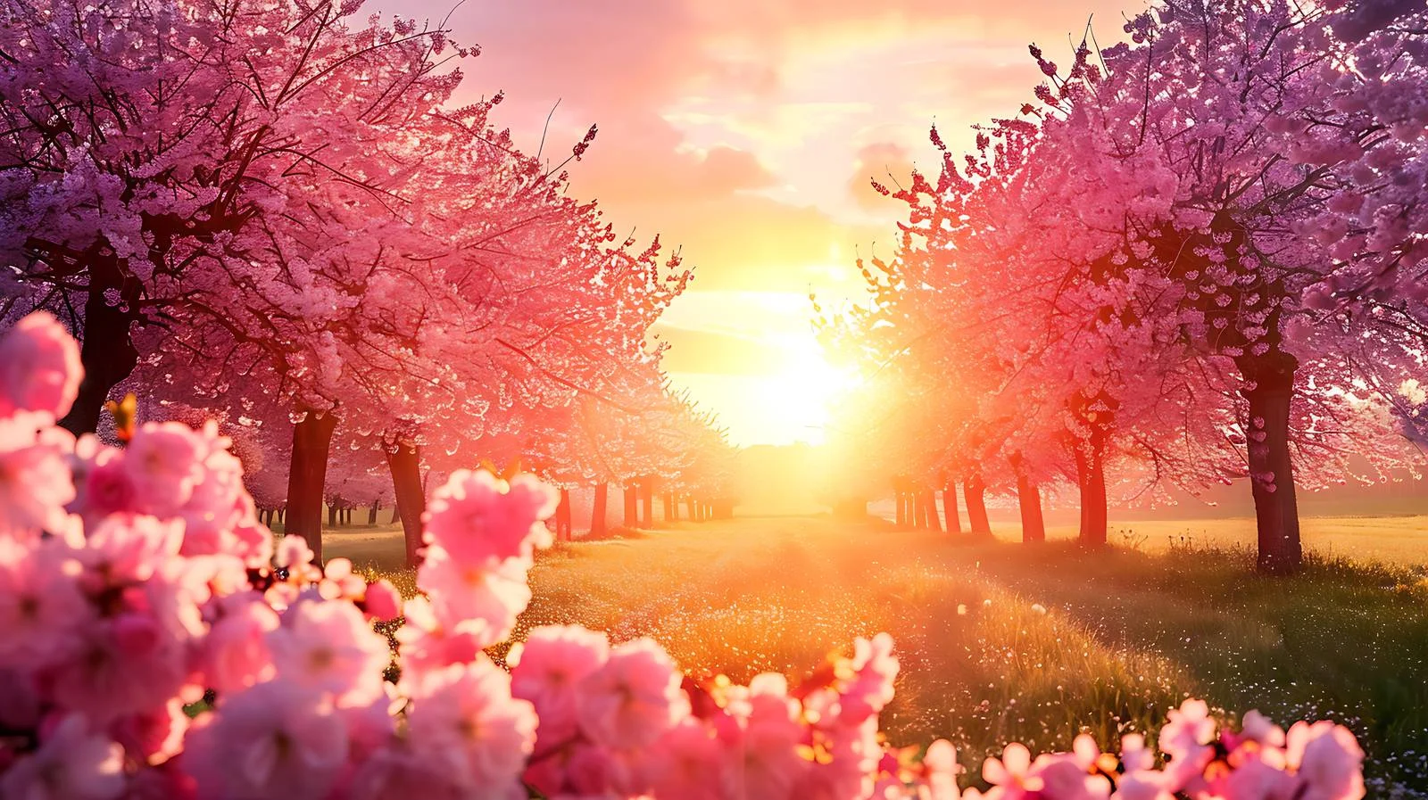 Serene Spring Sunset Among Cherry Blossoms — free download from Dotvec