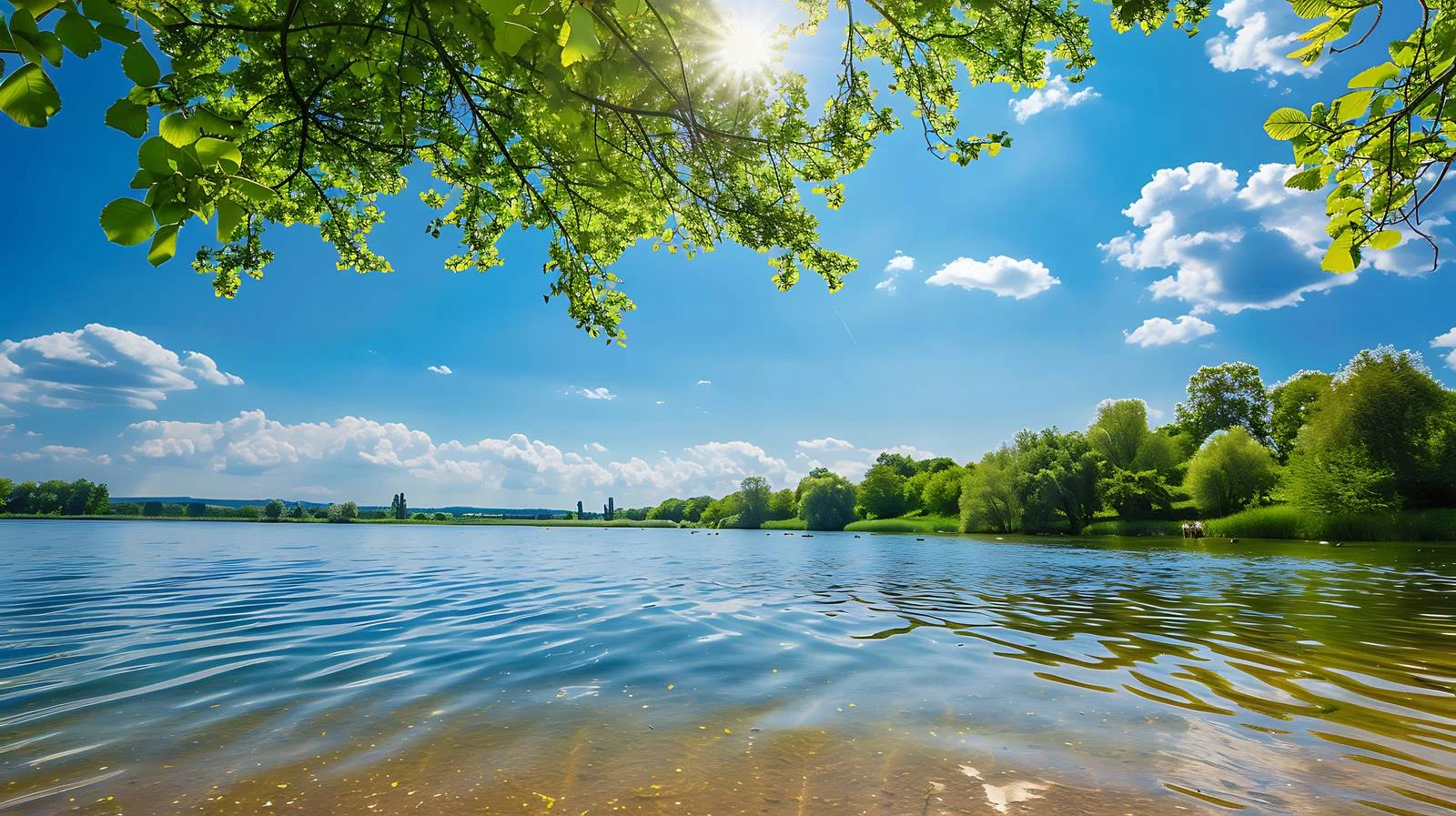 Tranquil summer lake scene with white background — free download from Dotvec