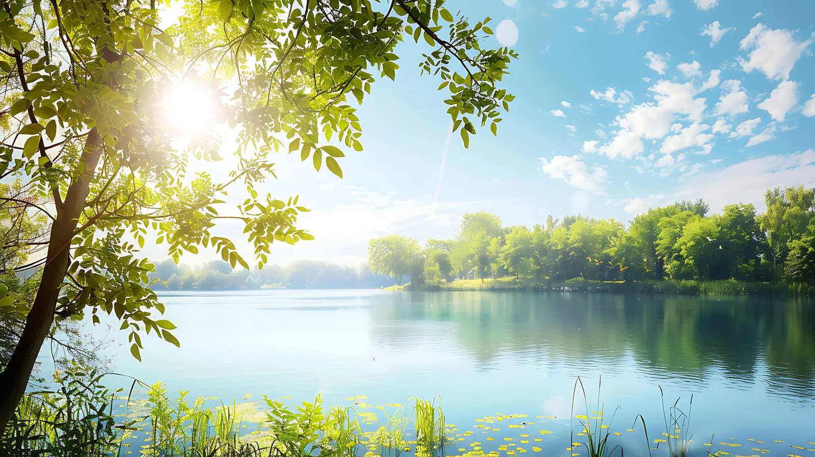 Serene Summer Lake View on White Background — free download from Dotvec