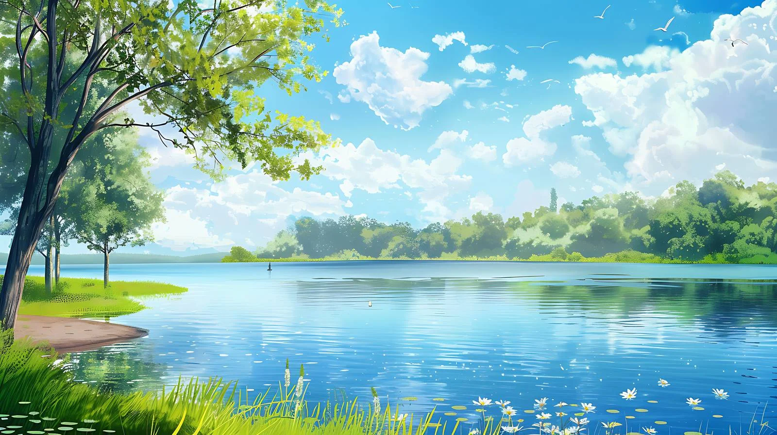 Tranquil Lake Scene on White Background — free download from Dotvec