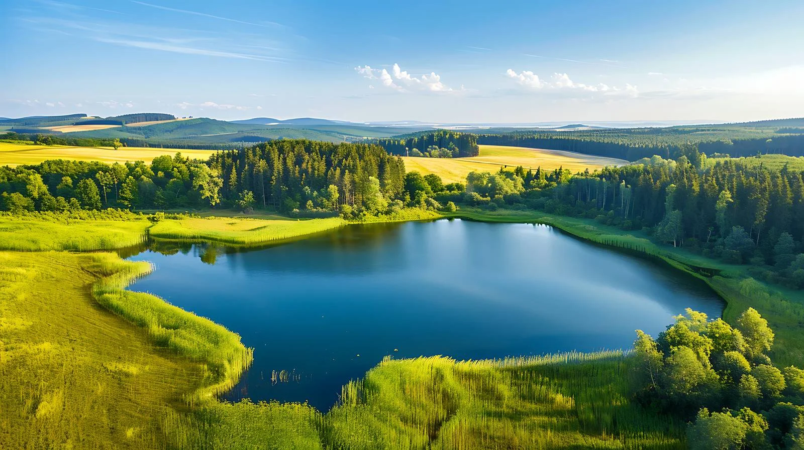 Tranquil Summer Lake Surrounded by Lush Forests — free download from Dotvec