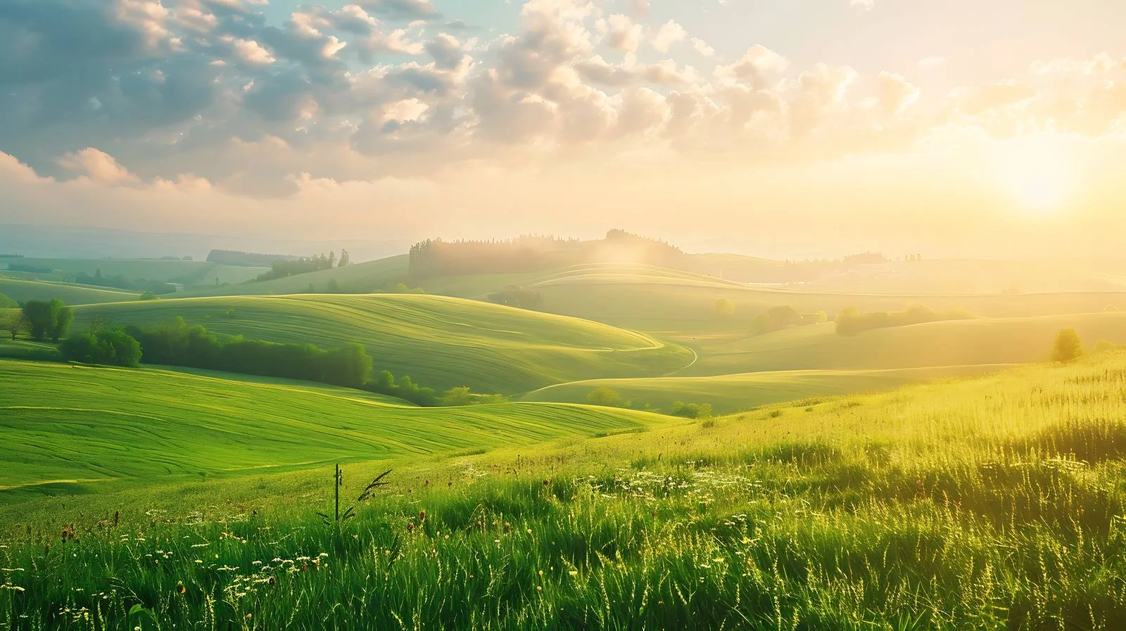 Tranquil morning scene above lush meadows — free download from Dotvec
