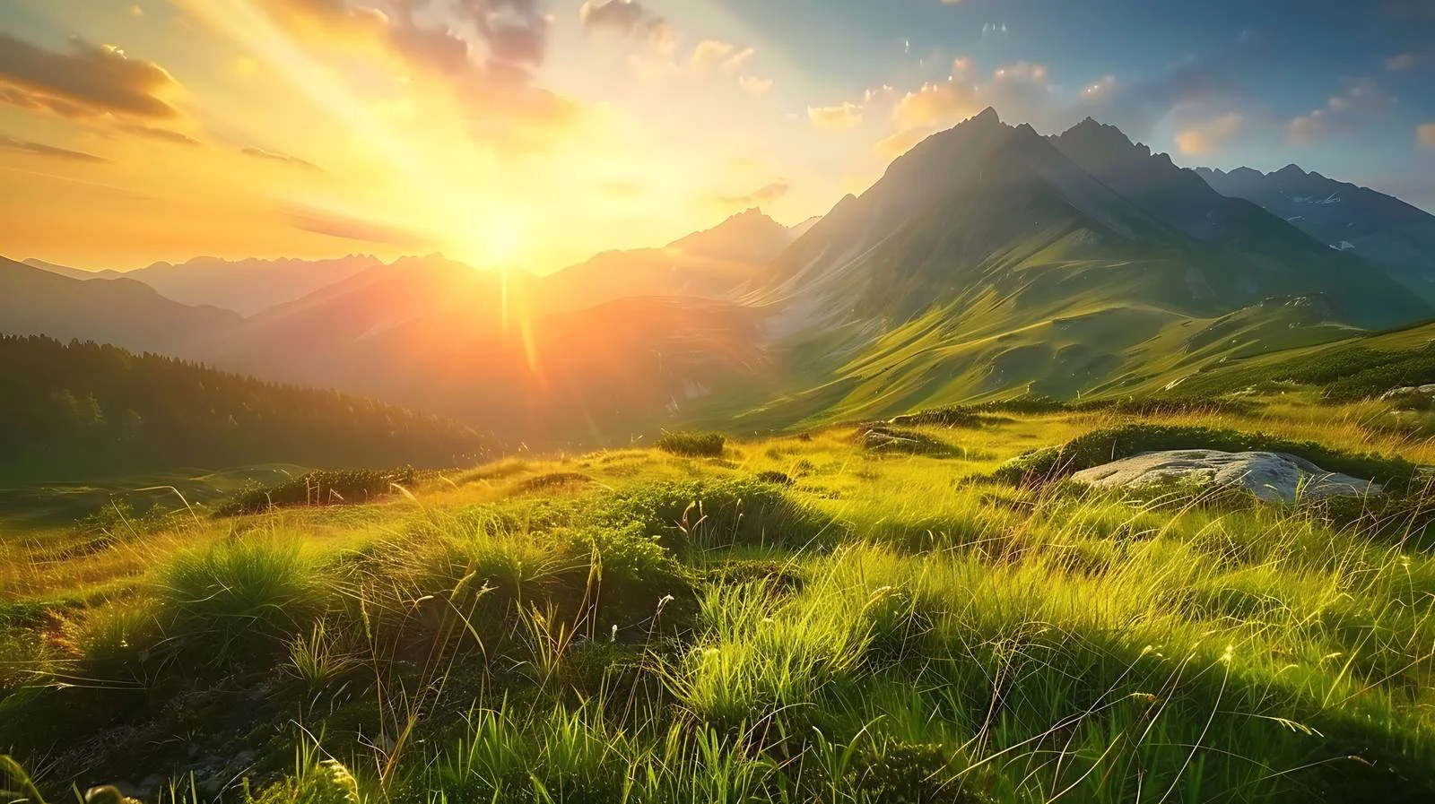 Serene Summer Sunrise in Mountain Range — free download from Dotvec